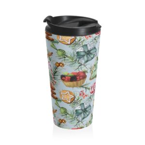 Holiday Cookie Pattern Stainless Steel Travel Mug — Christmas Gingerbread & Candy Cane Thermal Tumbler - Image 3