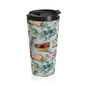 Holiday Cookie Pattern Stainless Steel Travel Mug — Christmas Gingerbread & Candy Cane Thermal Tumbler - Image 4